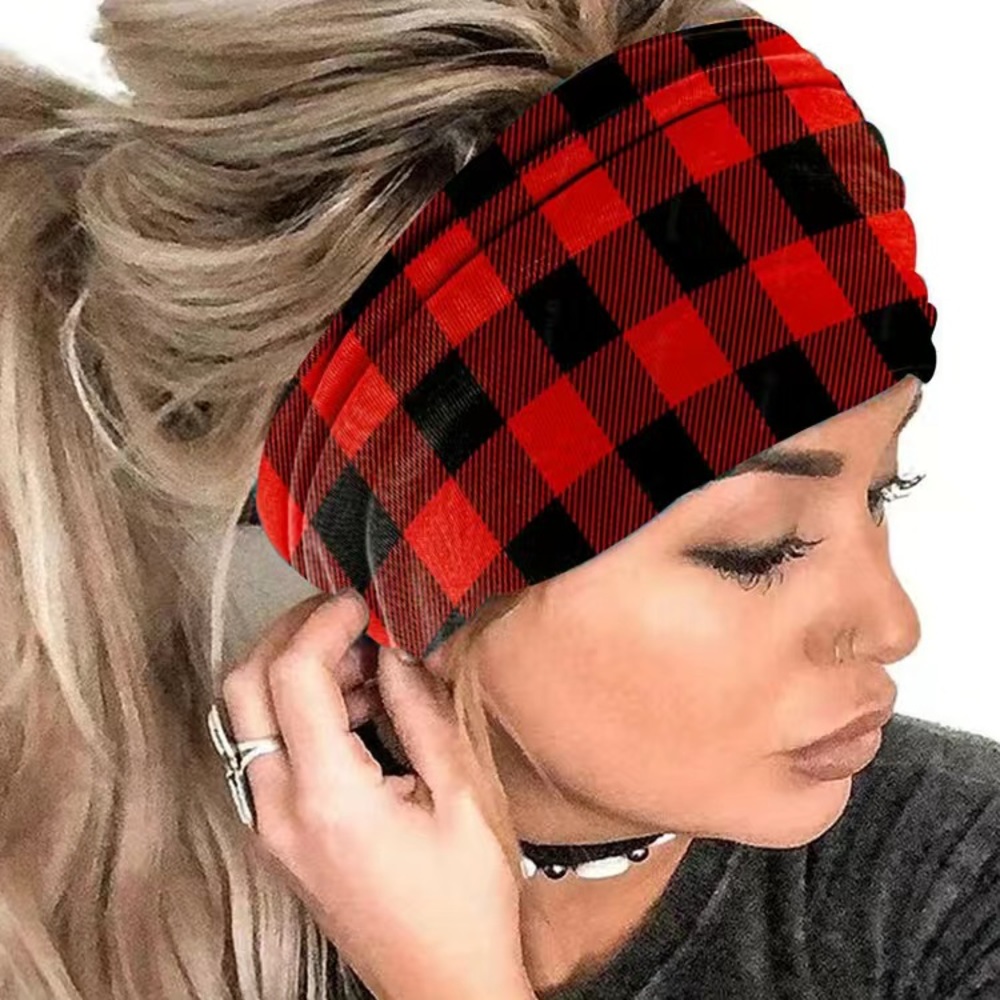 Buffalo Plaid wide  Stretchy Headband- red & Black NEW